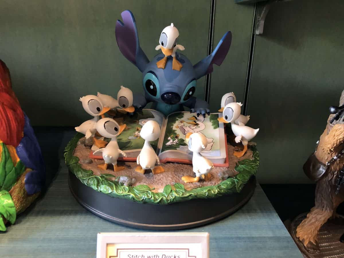 A medium figure of Stitch and a group of ducklings from the movie, "Lilo and Stitch," now available at the Disneyland Resort