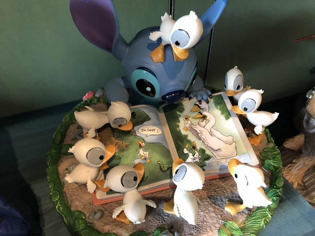 A medium figure of Stitch and a group of ducklings from the movie, "Lilo and Stitch," now available at the Disneyland Resort