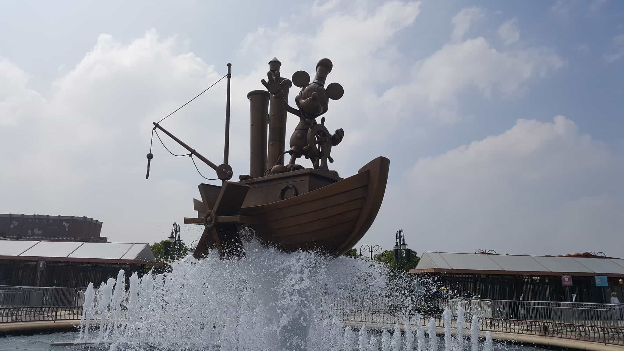 Steamboat Willie Fountain in front of the entrance of Shanghai Disneyland