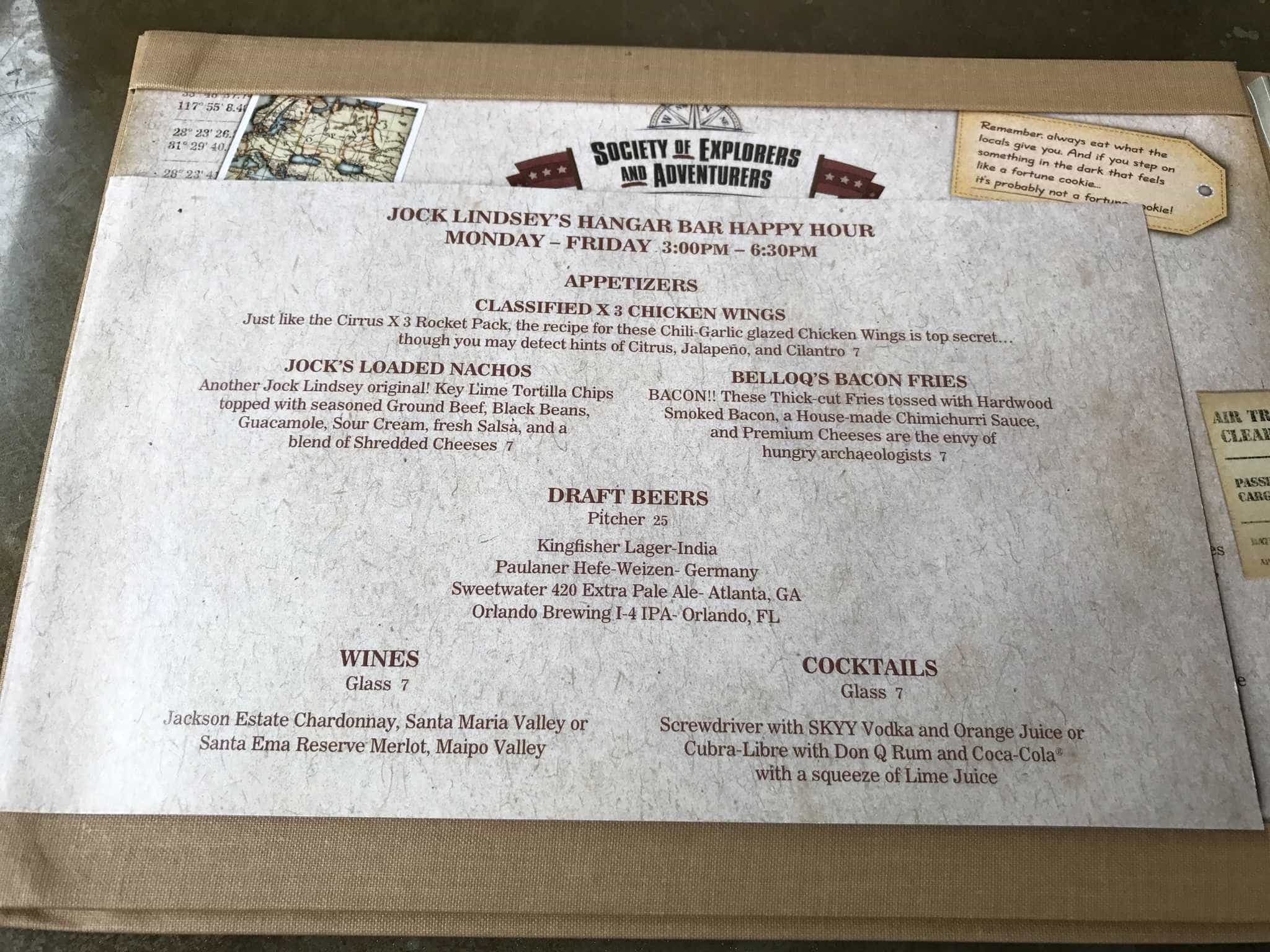 Jock Lindsey's Hangar Bar Happy Hour & Seasonal Offerings Menu