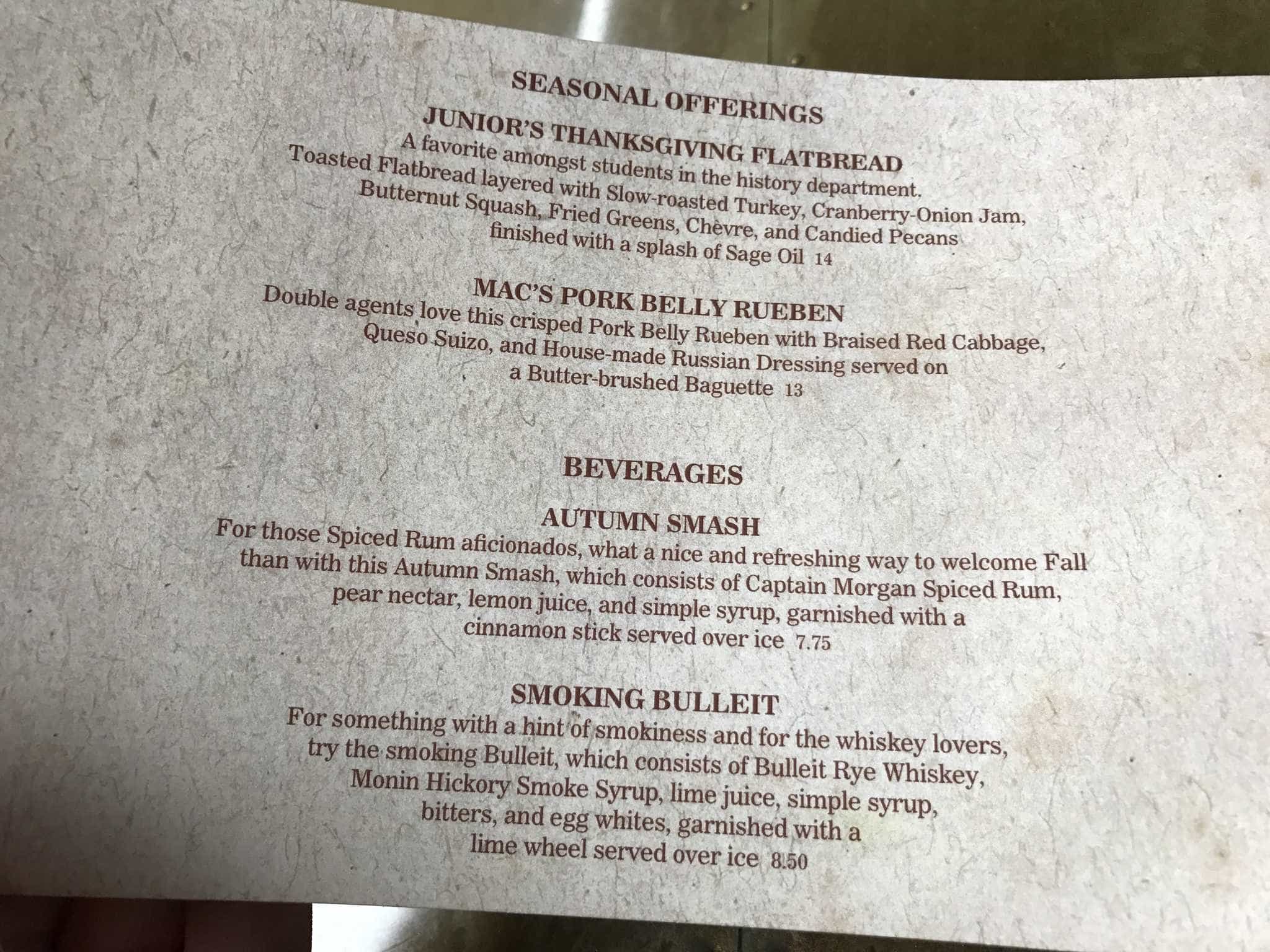 Jock Lindsey's Hangar Bar Happy Hour & Seasonal Offerings Menu