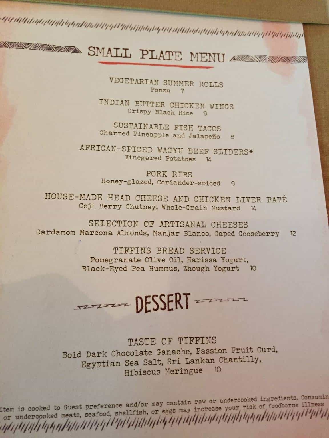 Nomad Lounge Small Plate Menu