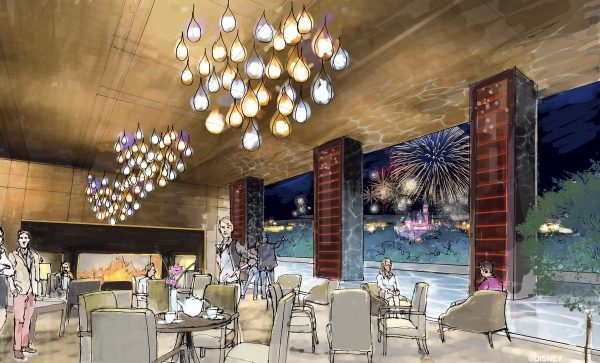 Concept art of the rooftop restaurant at the proposed new hotel at the Disneyland Resort. The approximately 700 room hotel will be located on 10 acres on what is currently the Downtown Disney parking lot. The proposed hotel would be a AAA 