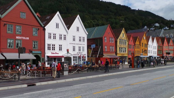 The painted store fronts of Bergen, Norway.