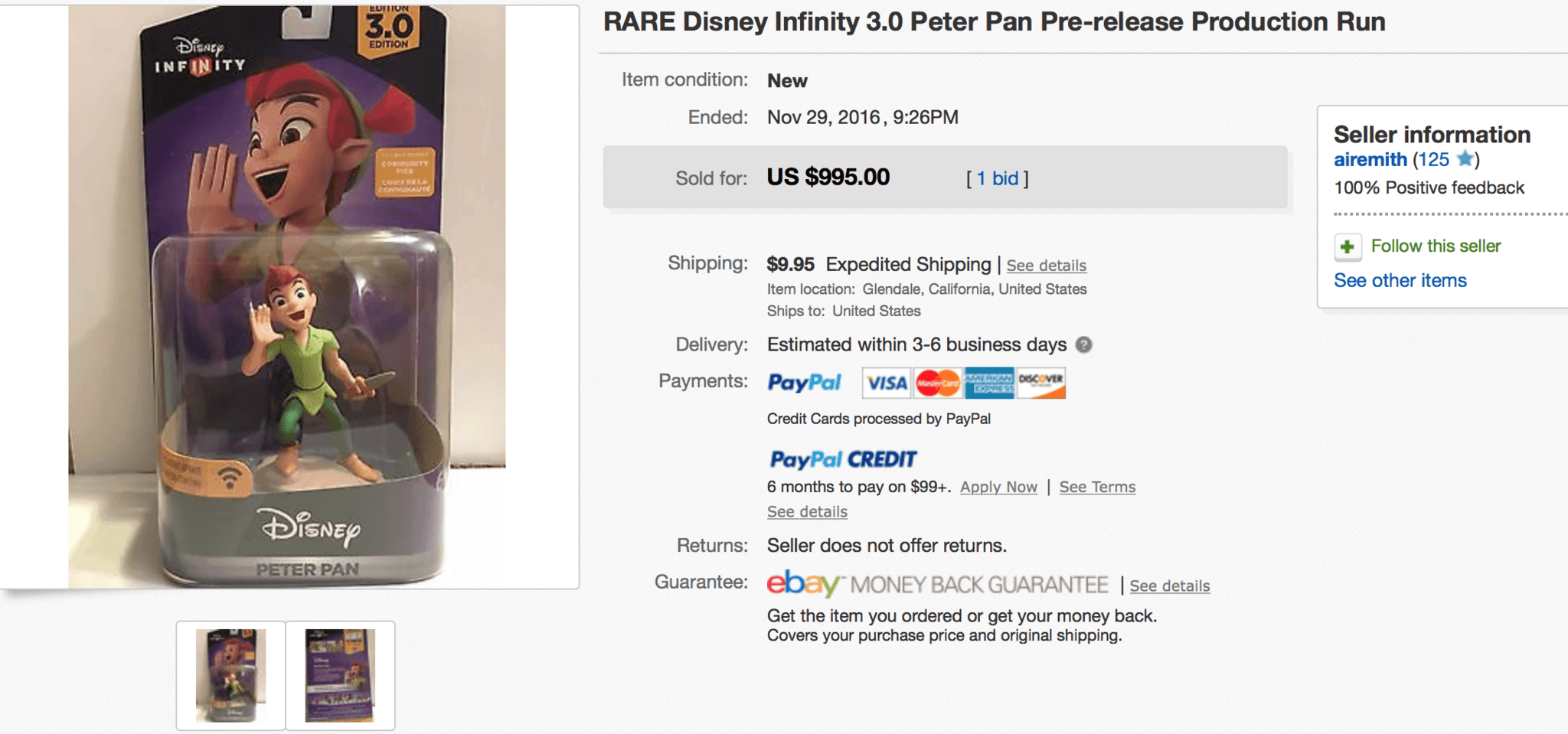Unreleased Peter Pan 'Disney Infinity 3.0' Figure Sold for