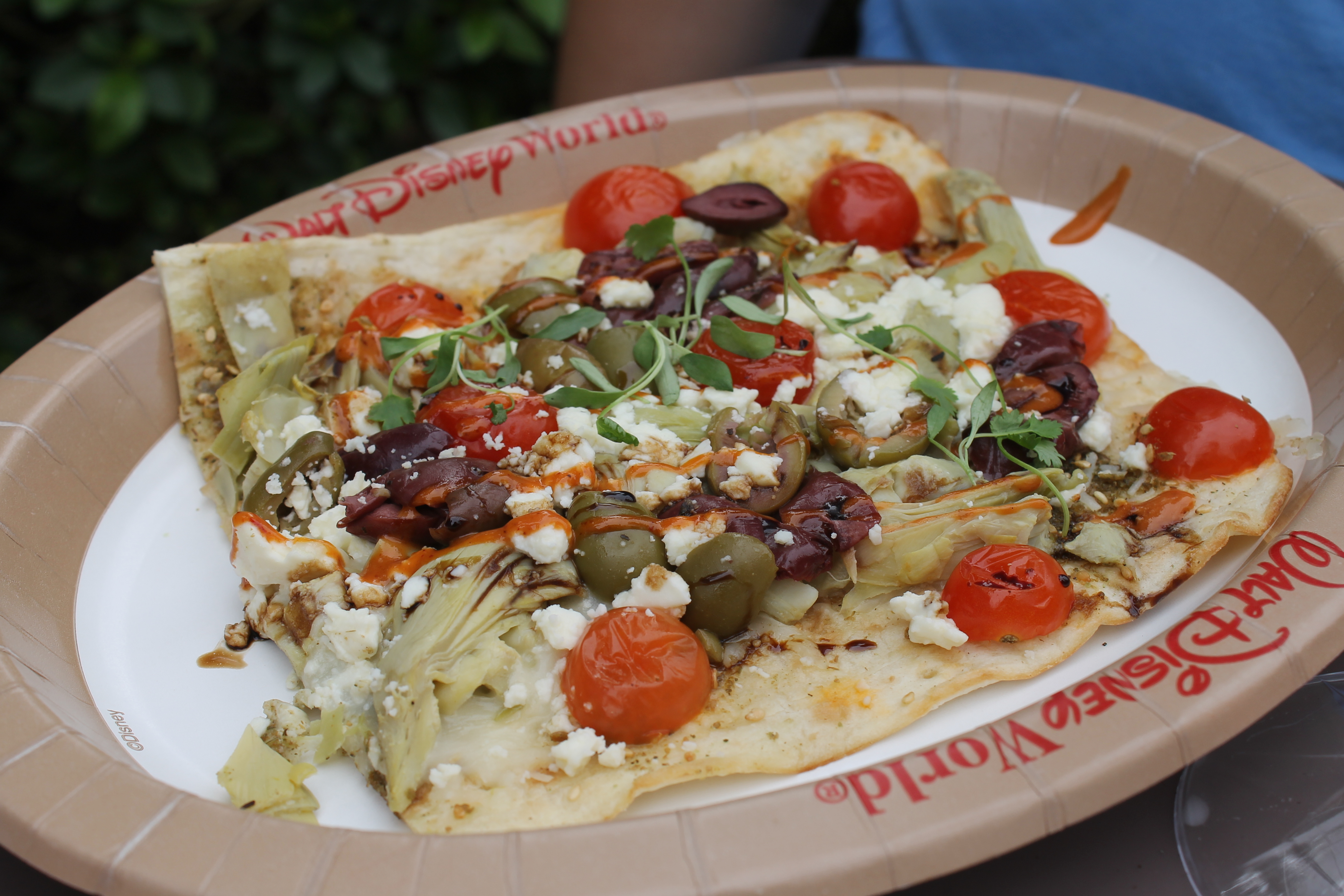 Mediterranean Flat Bread with Zaatar, Olive Oil Artichoke, Olives, Mozzarella and Feta Cheese $8.00
