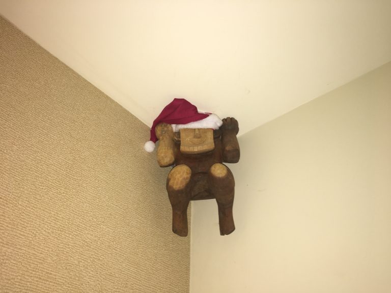 This Menehune is still in his Christmas outfit