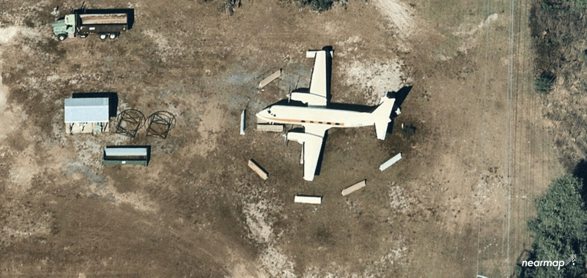 An aerial photograph of The Mouse plane.