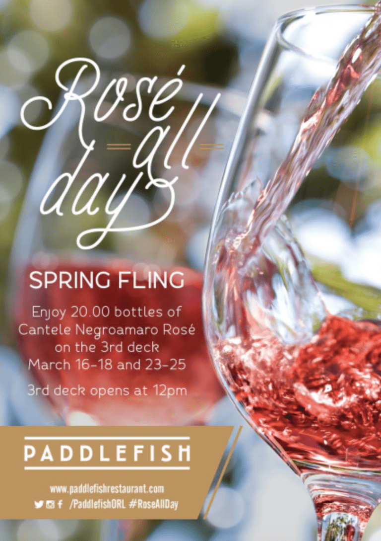Poster for the Rosé All Day special at Paddlefish 