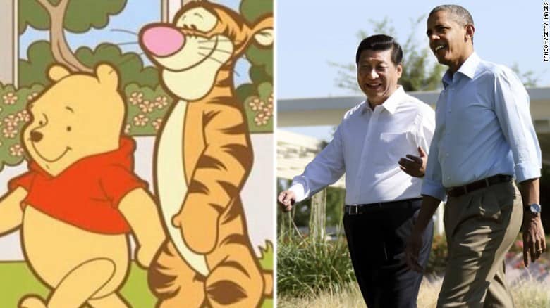 Winnie the Pooh and Tigger compared to Presidents Jinping and Obama in 2013.