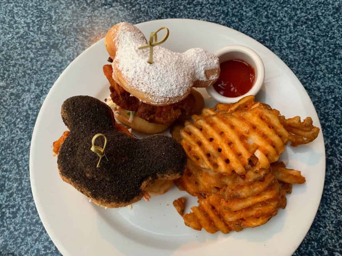 fried chicken and beignets and birthday cake mickey beignets cafe orleans disneyland park