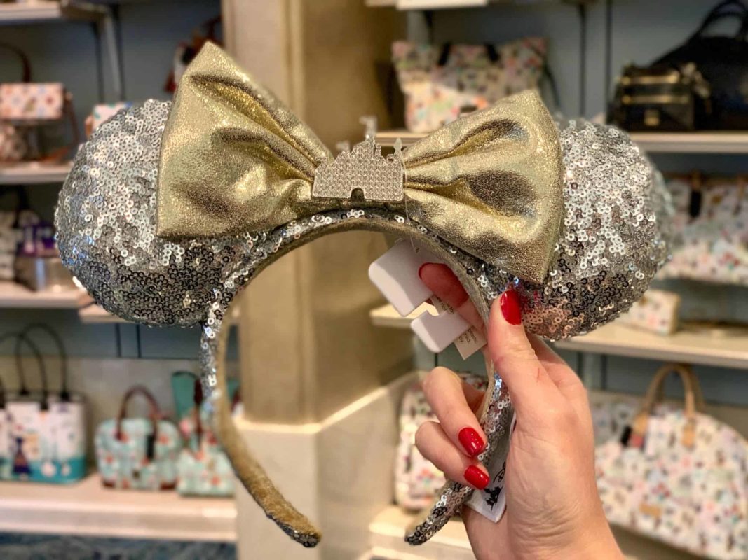 Disney Parks Silver Minnie Castle Bow Ears Headband Christmas Ornament