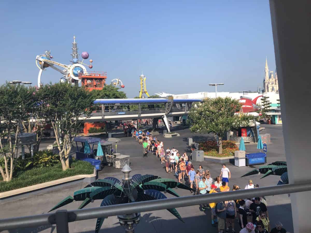 Space Mountain line extends all the way to Astro Orbitors