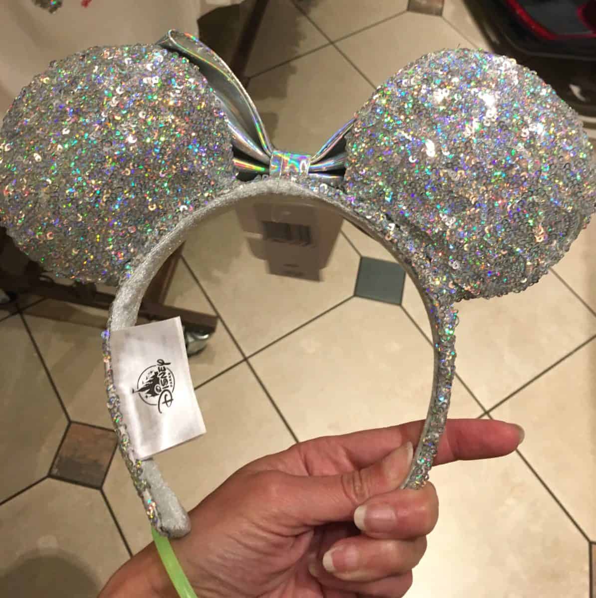 NEW Disney Magic Mirror Silver Metallic Sequin Minnie Mouse Ears Headband