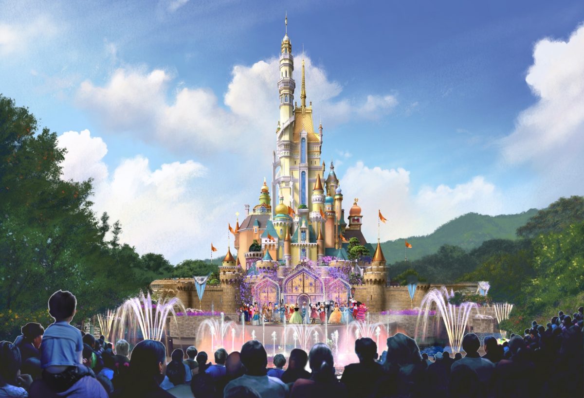 Transformation Of The Castle At Hong Kong Disneyland Reaches New Heights Today With Installation Of Princess Towers And Spires Wdw News Today