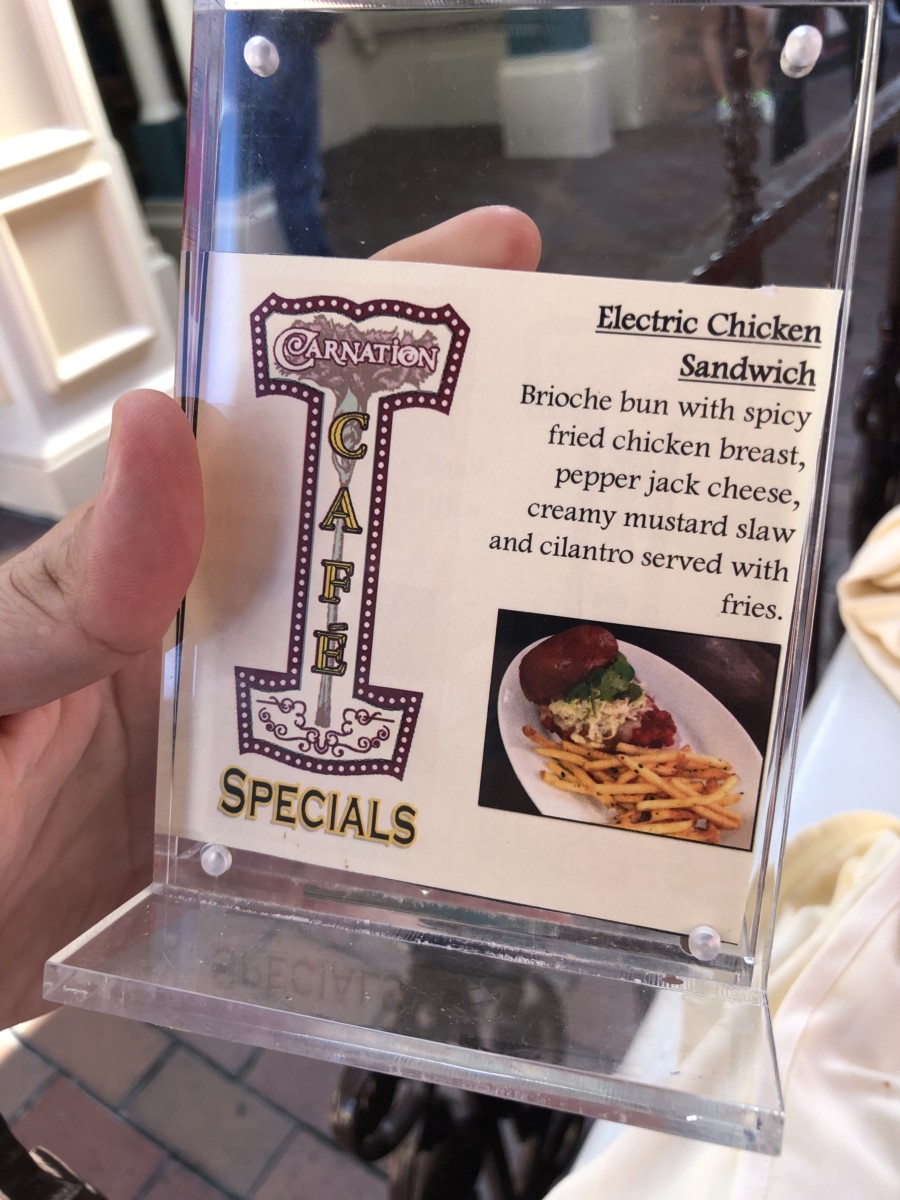 Main Street Electrical Parade Spicy Chicken Sandwich Carnation Cafe Disneyland Park