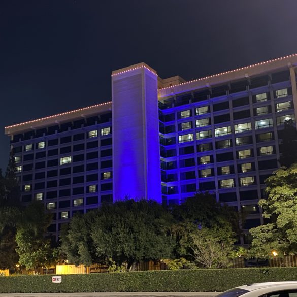 Disneyland Hotel Lit Up With Heart and Mickey Shape
