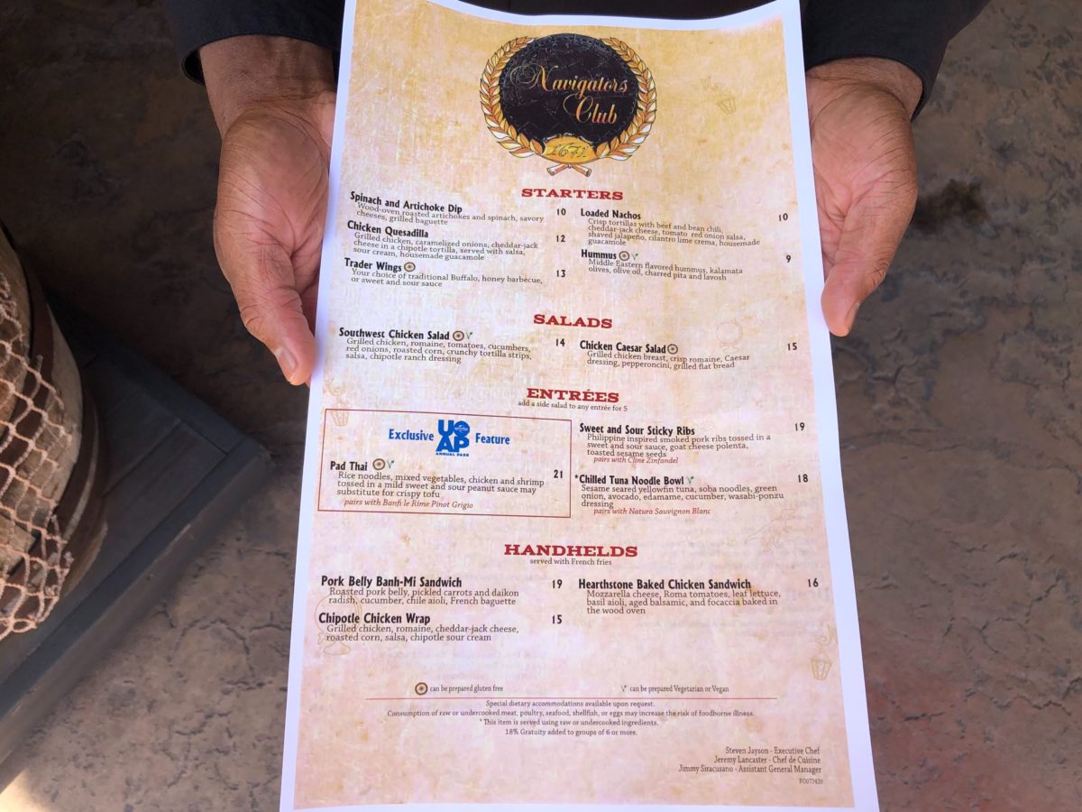 Navigators Club Menu Annual Passholder Pad Thai Confisco Grille
