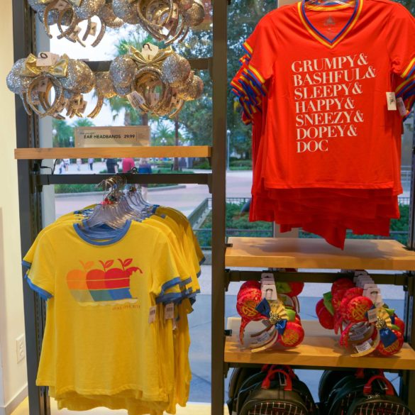 Wide shot of Snow White shirts at DisneyStyle in Disney Springs