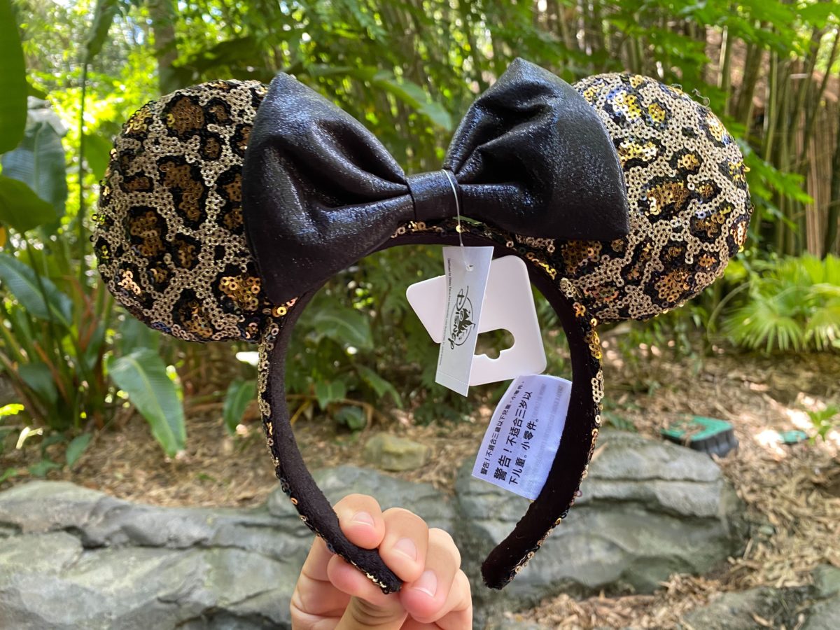 Disney Parks Animal Kingdom Leopard Print Sequined Minnie Headband Ears NEW 