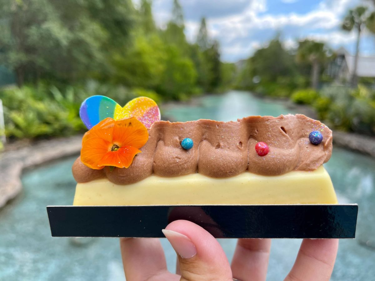 The new Paradise Pride Pastry available for Pride Month at Amorette's Patisserie in Disney Springs at Walt Disney World