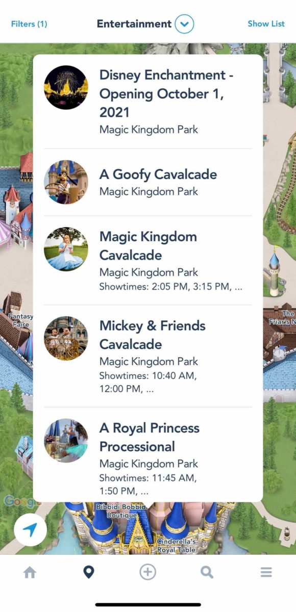My Disney Experience App show times
