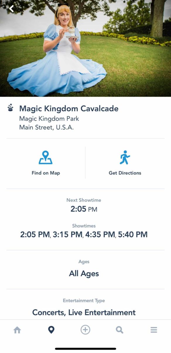 My Disney Experience App show times