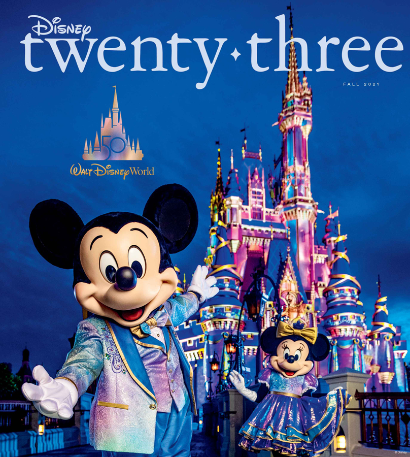 disney-twenty-three-magazine-fall-2021-50th-anniversary-mickey-and-minnie-at-cinderella-castle