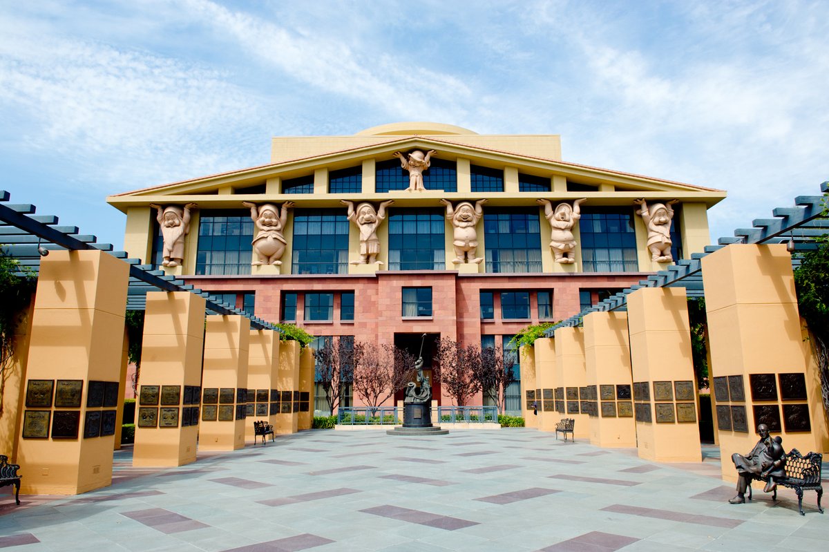 The Walt Disney Company building with Seven Dwarfs columns