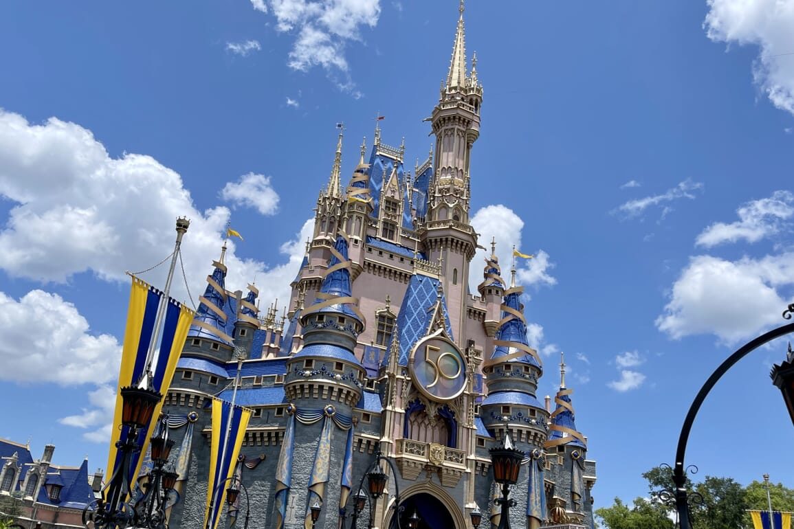 Cinderella Castle with 50th anniversary decorations