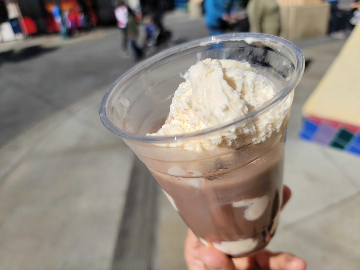 top of hot chocolate float with ice cream