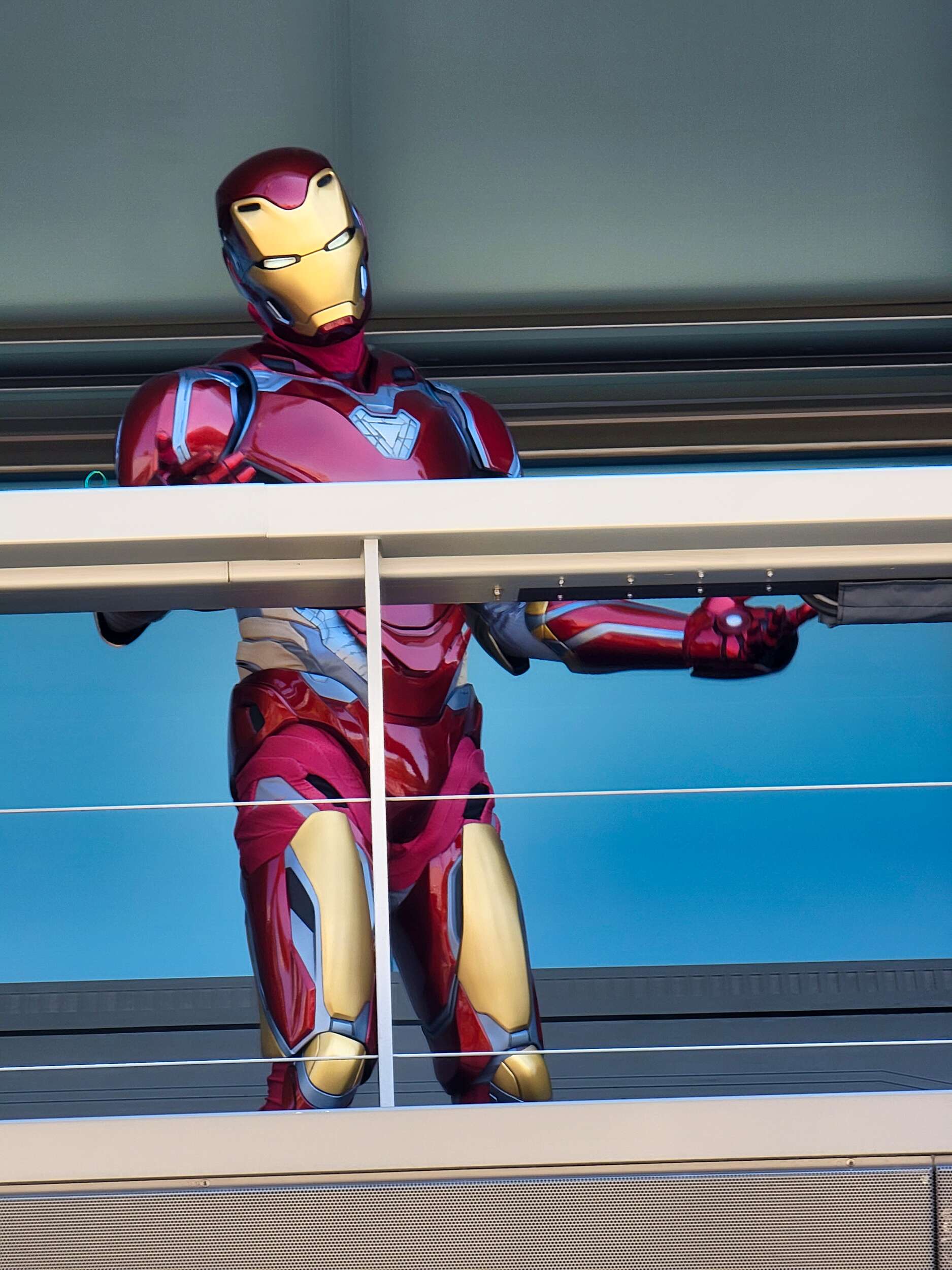 Iron Man on Avengers Tower close up DCA