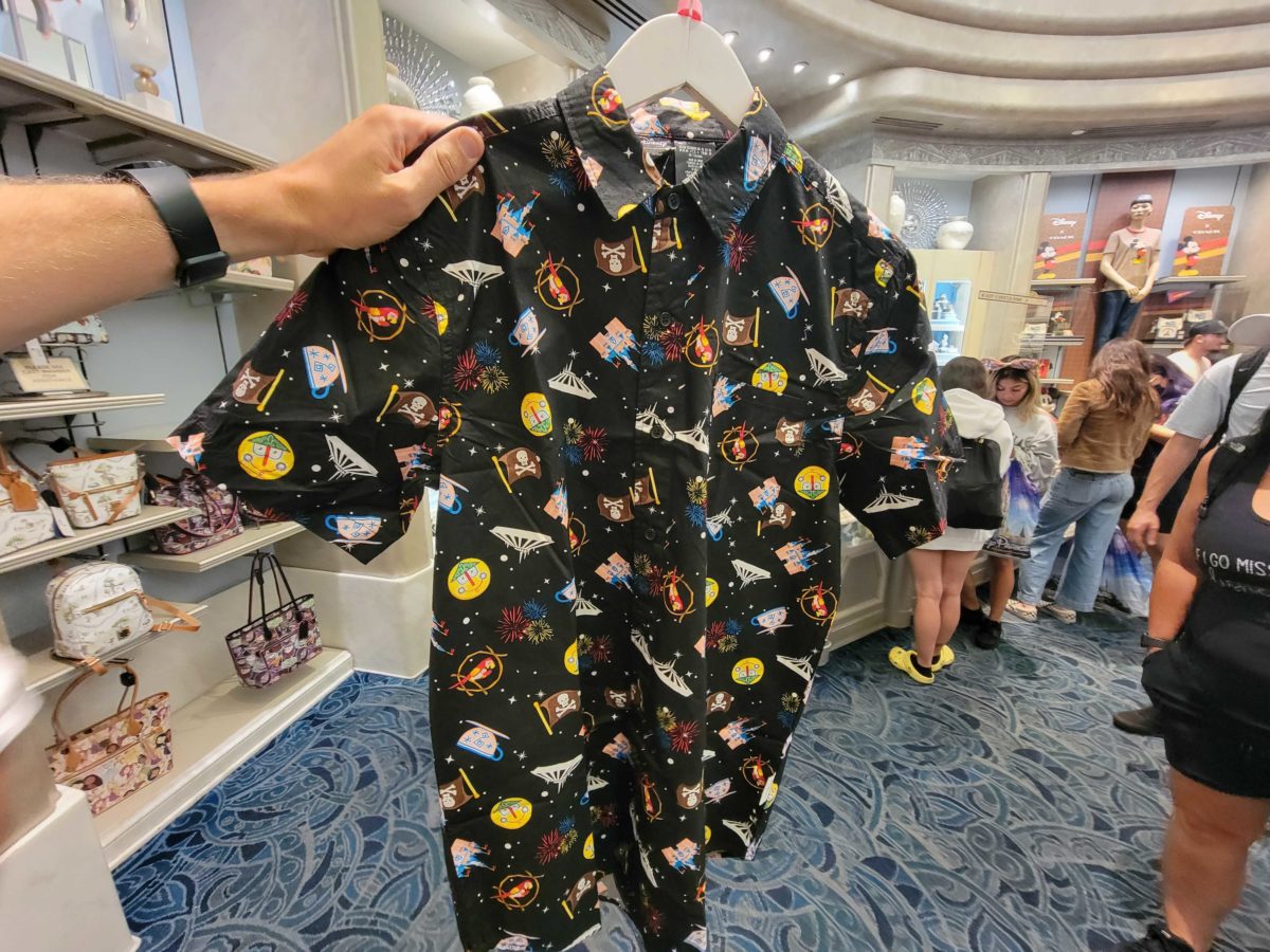 Disneyland attractions button-up shirt