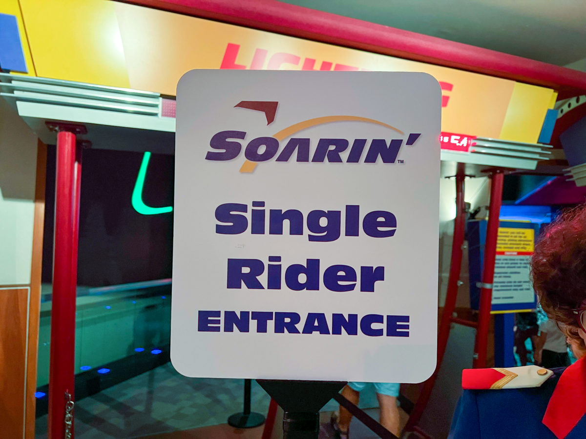Soarin' single rider sign