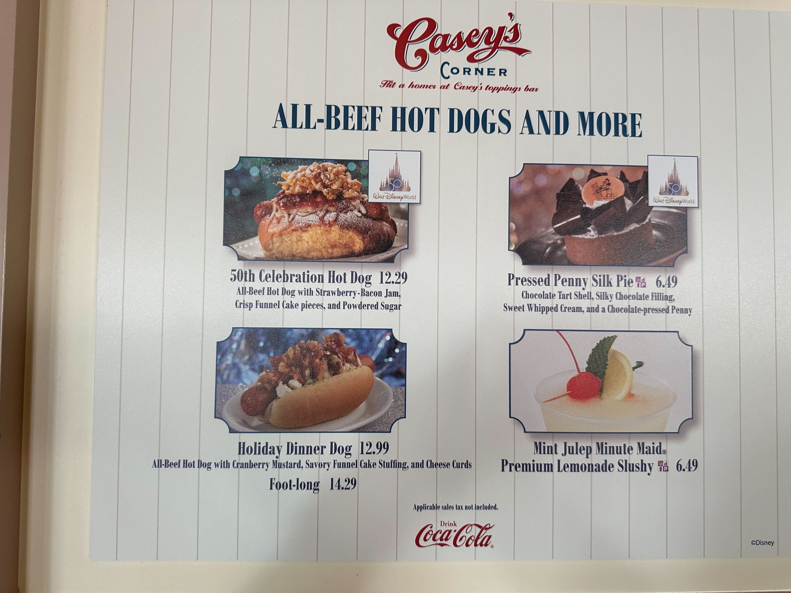 Casey Corner hot dog menu