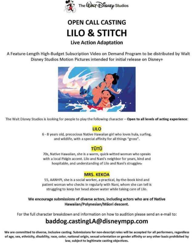 Lilo Stitch casting call