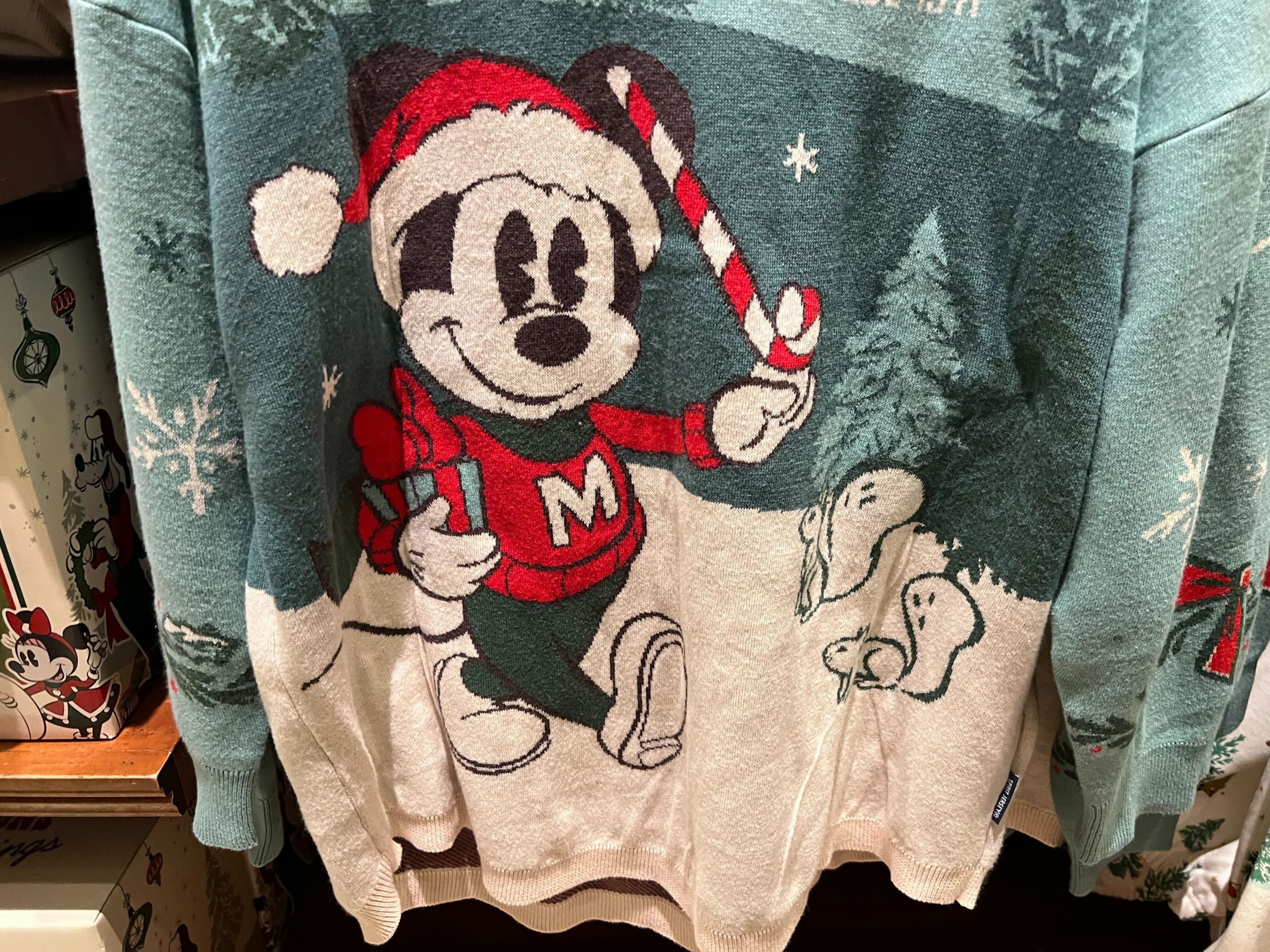 Mickey Mouse Adult holiday spirit jersey sweater close up