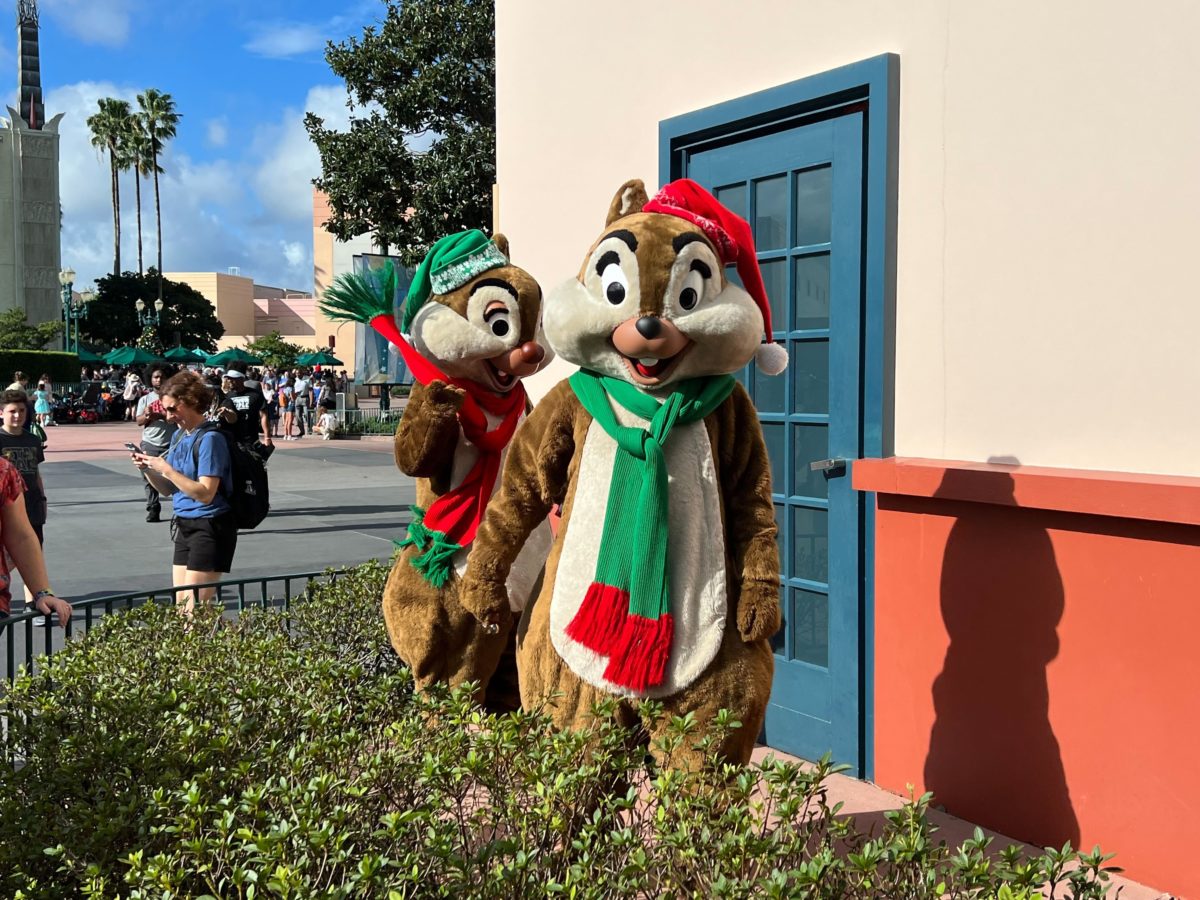 Chip 'n Dale in holiday outfits at Disney's Hollywood Studios
