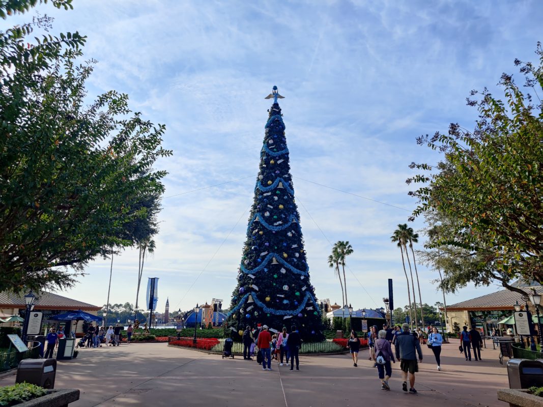 EPCOT Christmas tree on World Showcase promenade