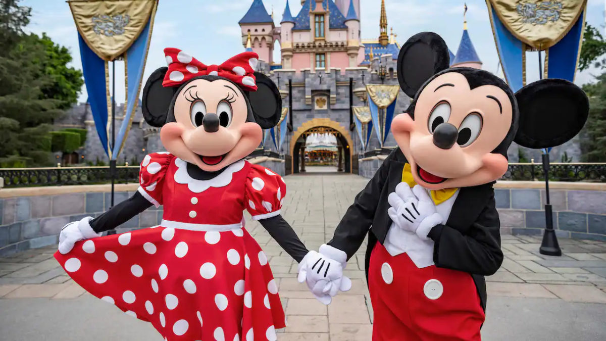 minnie and mickey in front of sleeping beauty castle Disneyland