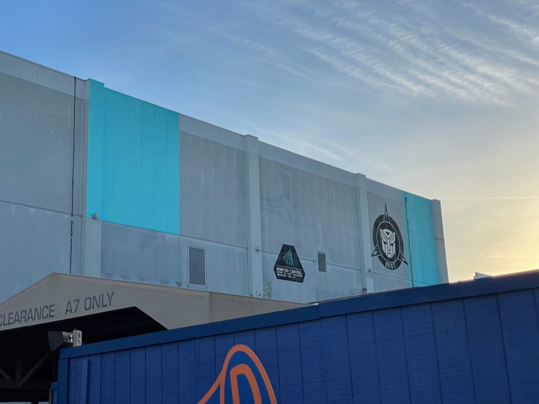 Blue paint added to Transformers façade.