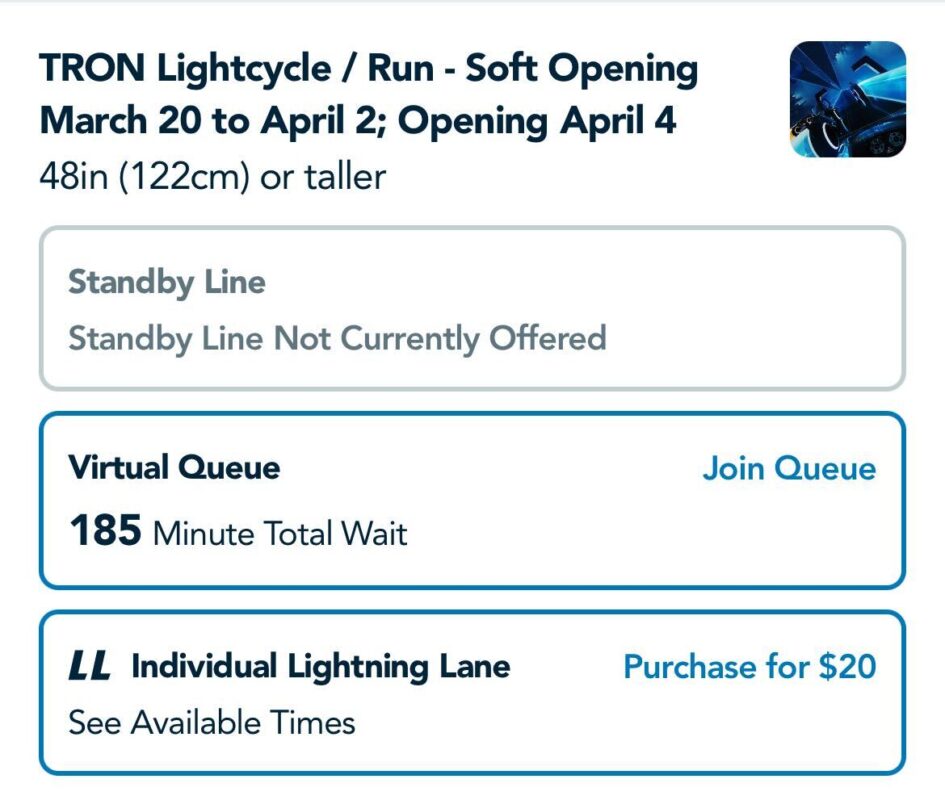 TRON LIghtning Lane price