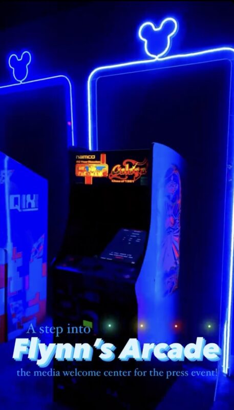 tron flynns arcade media press event neon game mspacman galaga