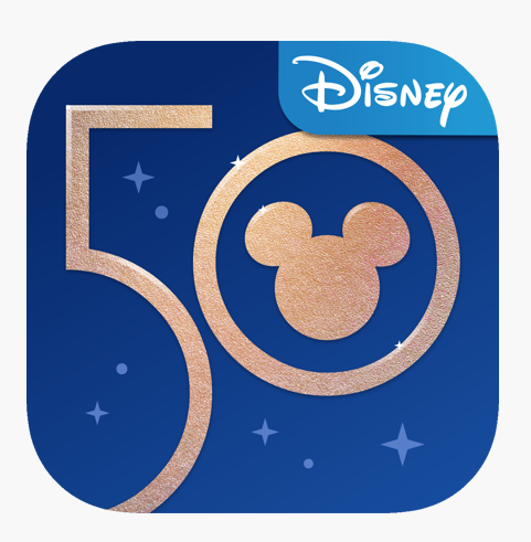 The My Disney Experience App mobile logo has updated from the 50th Anniversary Celebration to a silhouette of Cinderella Castle.
