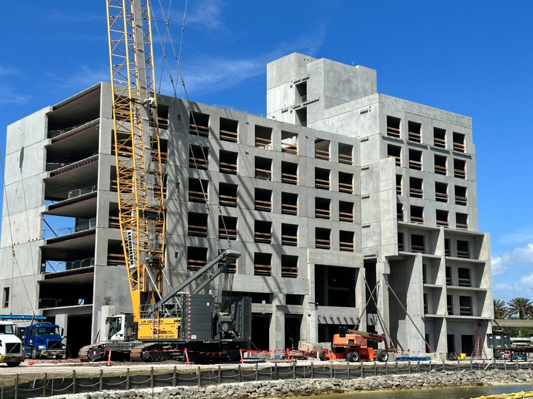 Construction update on the new Disney Vacation Club tower at Disney's Polynesian Village Resort.