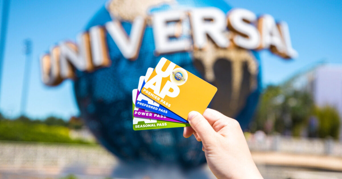 UOAP cards in front of Universal globe