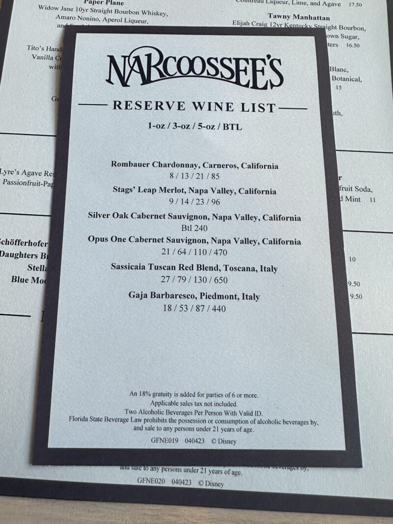 narcoosees menu 4420