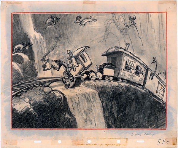 An exploratory sketch of the Casey Jr. Circus Train from Dumbo. Image © Disney