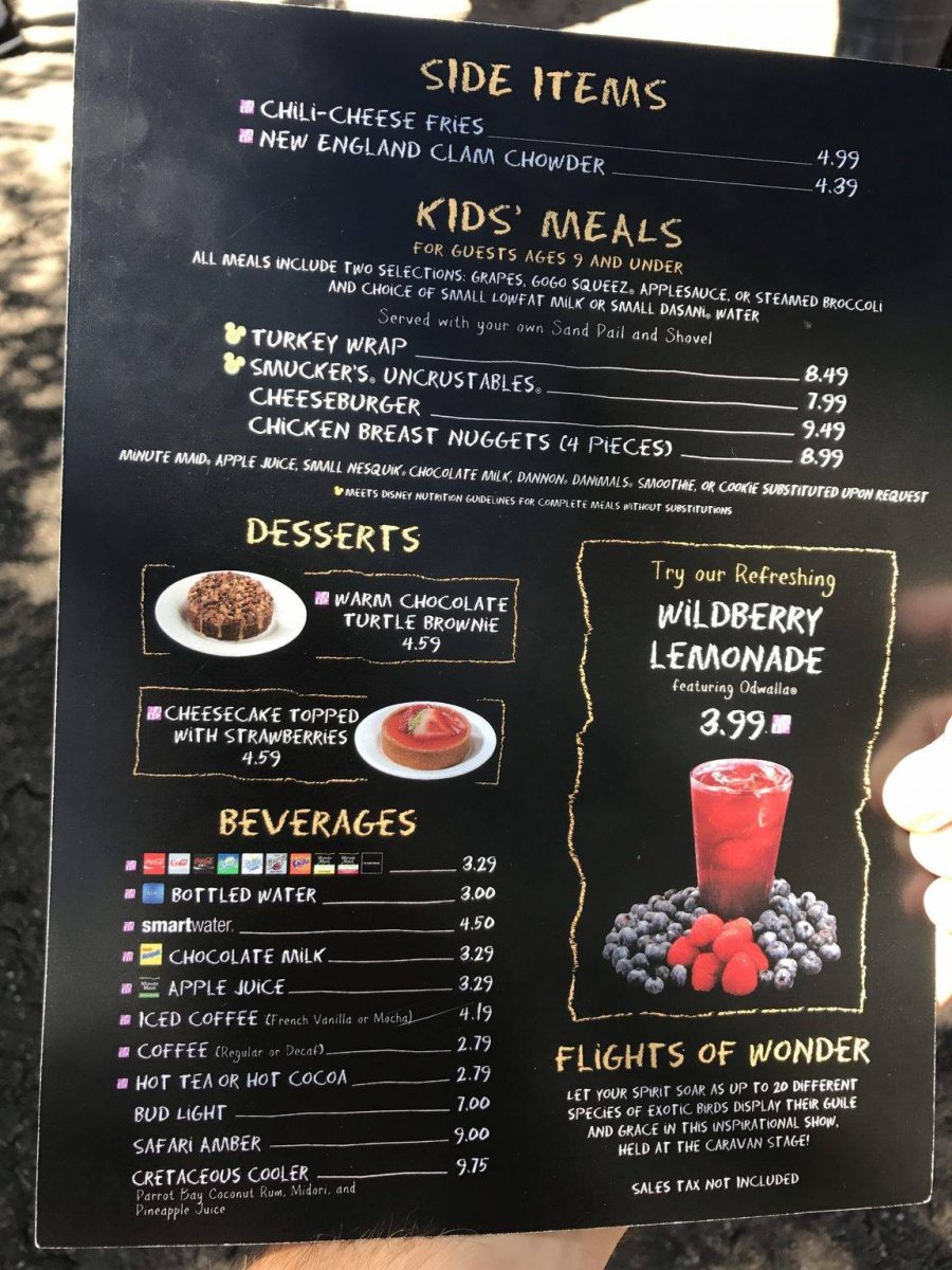 Menu, Restaurantosaurus at Disney's Animal Kingdom