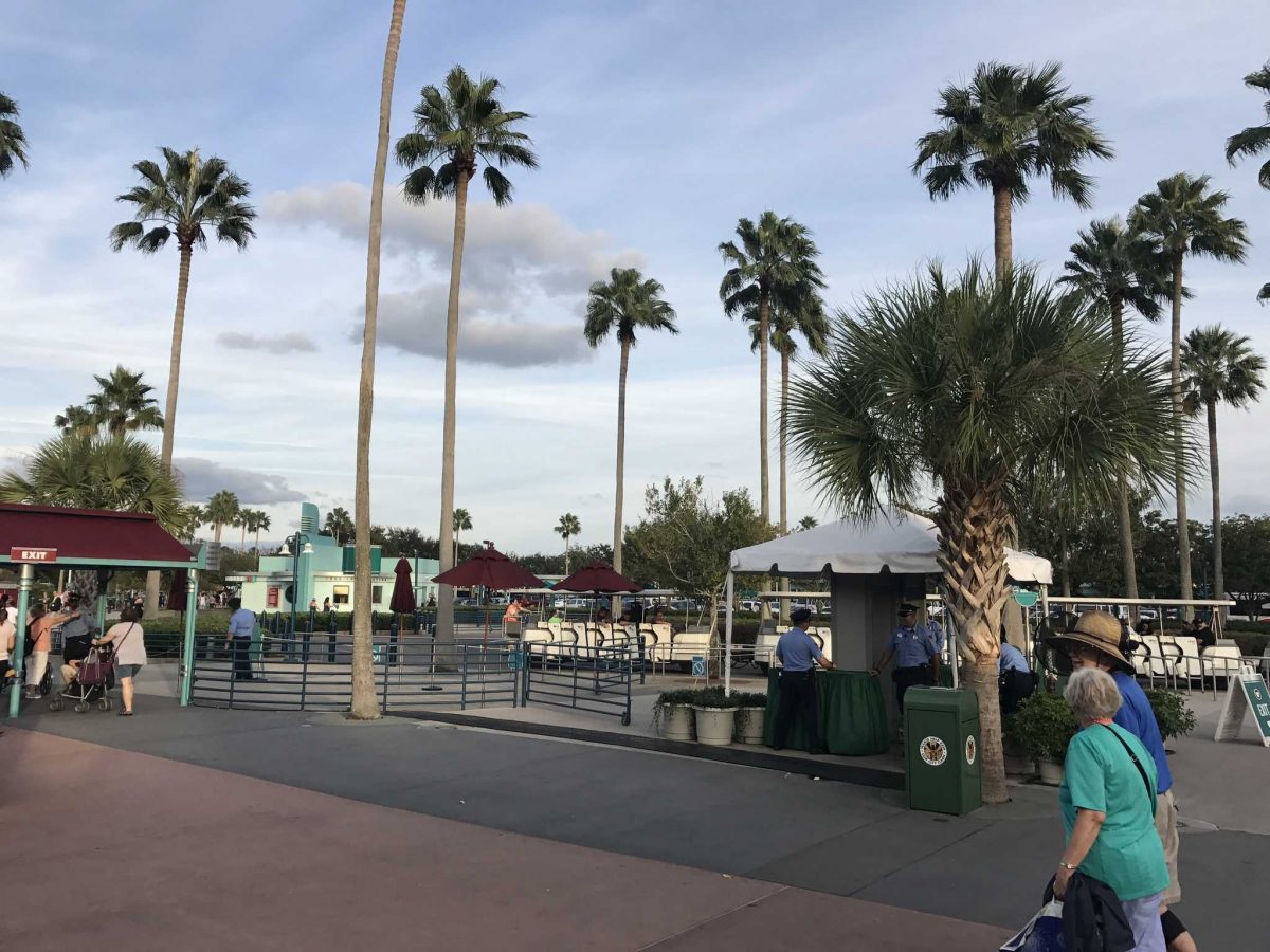 Gates force all guests without bags to funnel into a now mandatory metal detector screening at Hollywood Studios